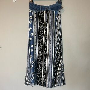 Vintage Boardwalk Floral Skirt Denim Waist Size 14